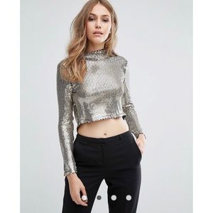 TFNC Sequin Crop Top With Cowl Back